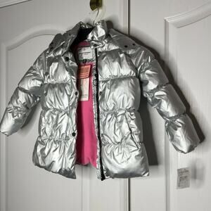 Urban Republic Silver Puffer Jacket Hood Long Sleeves Medium 5/6 Childs Girls